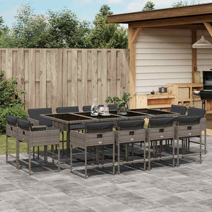 13 Piece Patio Dining Set with Cushions Gray Poly Rattan