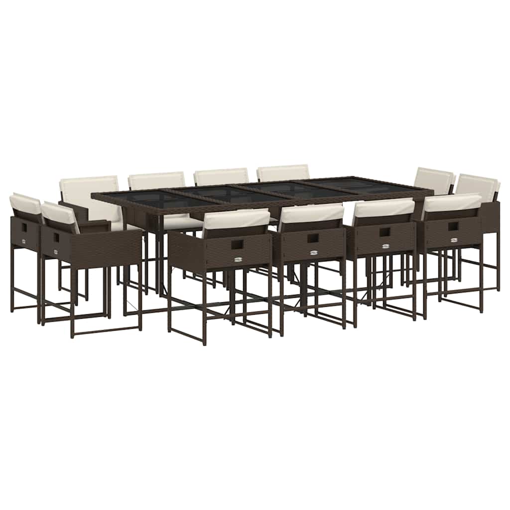 13 Piece Patio Dining Set with Cushions Brown Poly Rattan