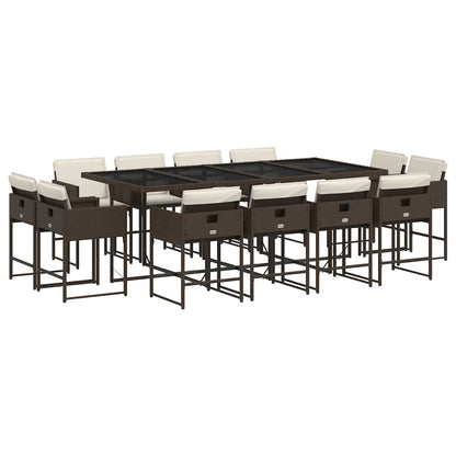 13 Piece Patio Dining Set with Cushions Brown Poly Rattan