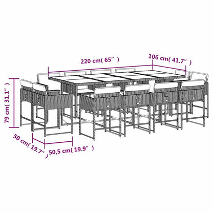 13 Piece Patio Dining Set with Cushions Brown Poly Rattan