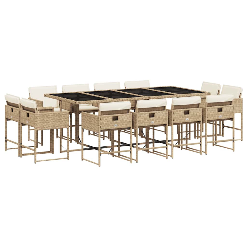 13 Piece Patio Dining Set with Cushions Beige Poly Rattan