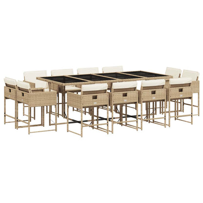 13 Piece Patio Dining Set with Cushions Beige Poly Rattan
