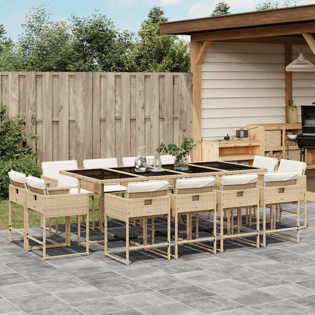13 Piece Patio Dining Set with Cushions Beige Poly Rattan