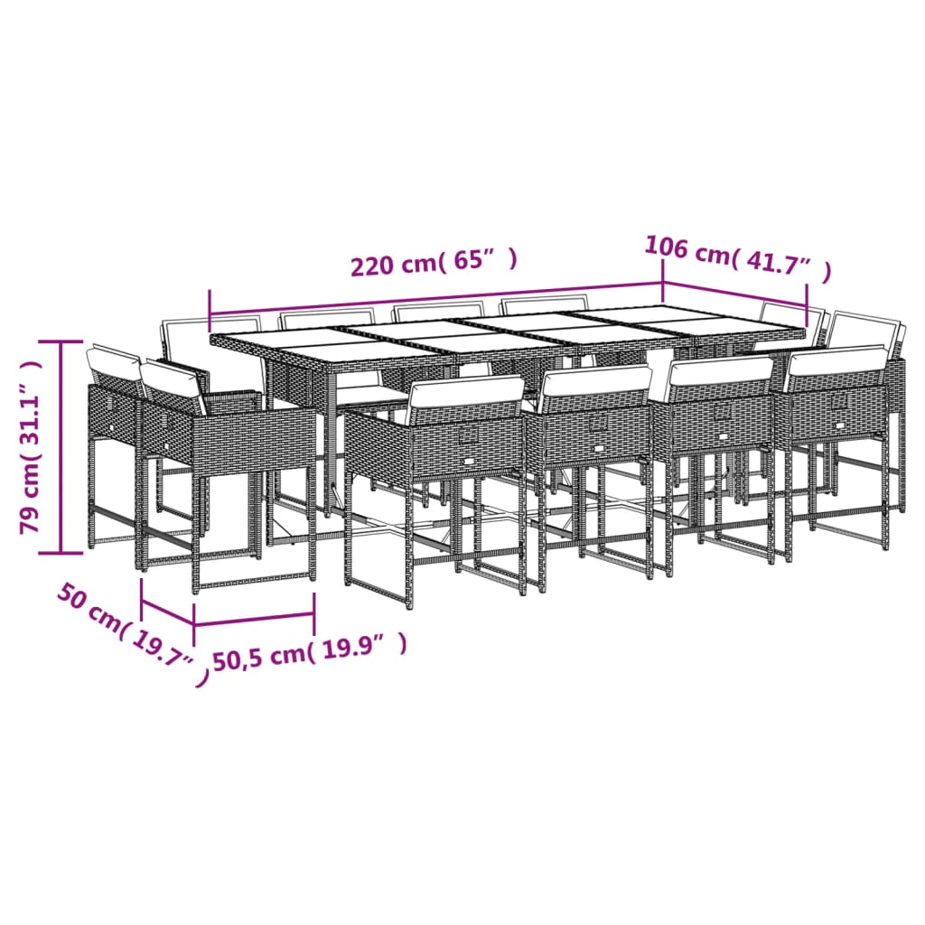 13 Piece Garden Dining Set with Cushions Grey Poly Rattan