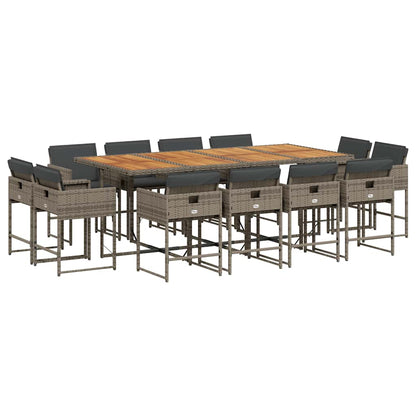 13 Piece Patio Dining Set with Cushions Gray Poly Rattan