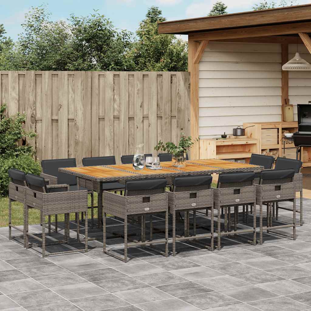 13 Piece Patio Dining Set with Cushions Gray Poly Rattan
