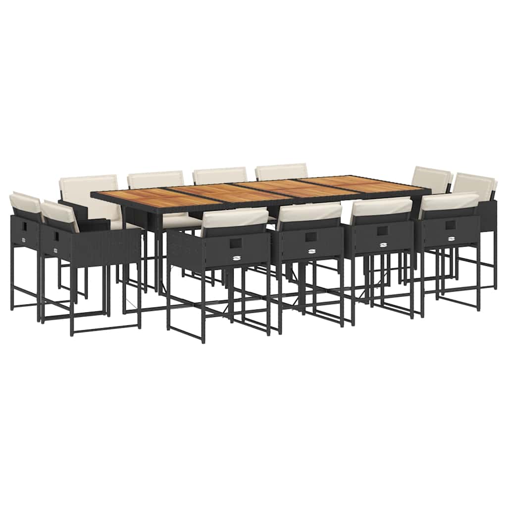 13 Piece Patio Dining Set with Cushions Black Poly Rattan