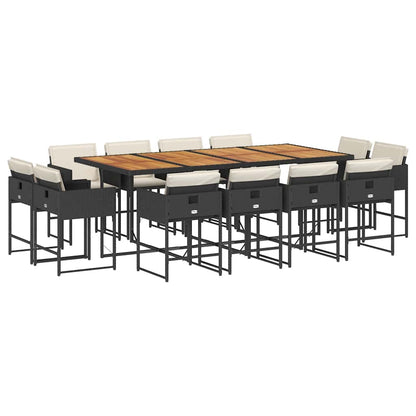 13 Piece Patio Dining Set with Cushions Black Poly Rattan