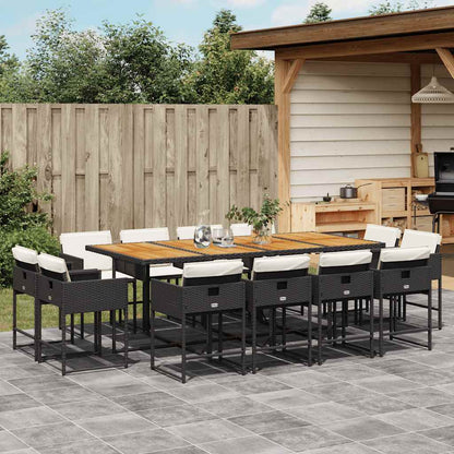 13 Piece Patio Dining Set with Cushions Black Poly Rattan