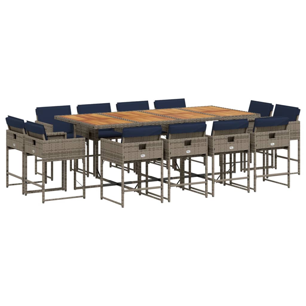 13 Piece Garden Dining Set with Cushions Grey Poly Rattan