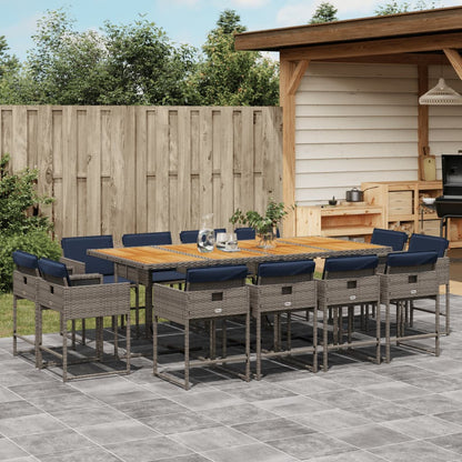 13 Piece Garden Dining Set with Cushions Grey Poly Rattan