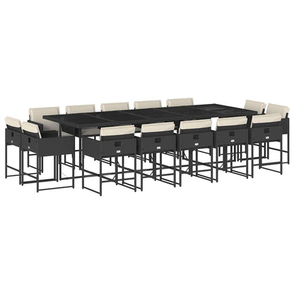 15 Piece Patio Dining Set with Cushions Black Poly Rattan