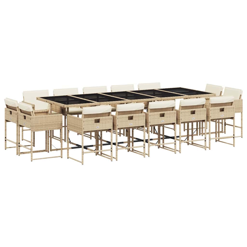 15 Piece Patio Dining Set with Cushions Beige Poly Rattan