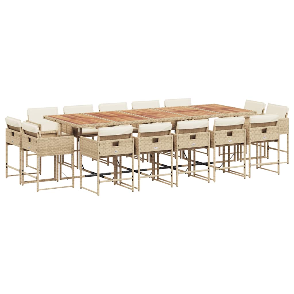 15 Piece Patio Dining Set with Cushions Beige Poly Rattan