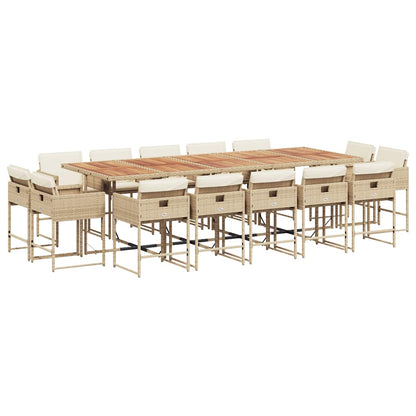 15 Piece Patio Dining Set with Cushions Beige Poly Rattan