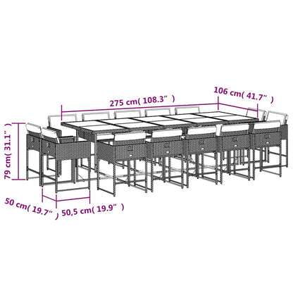 15 Piece Patio Dining Set with Cushions Beige Poly Rattan
