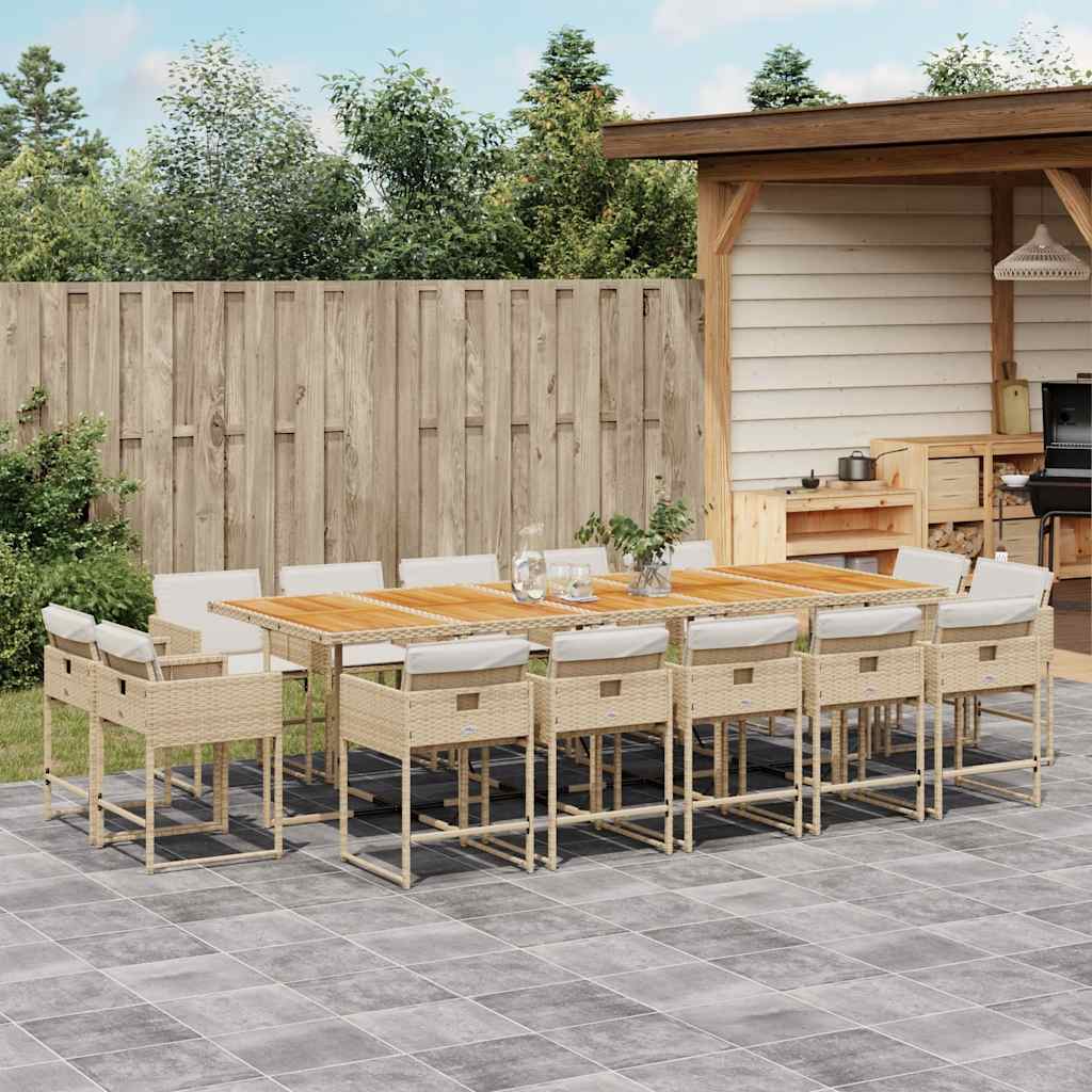 15 Piece Patio Dining Set with Cushions Beige Poly Rattan