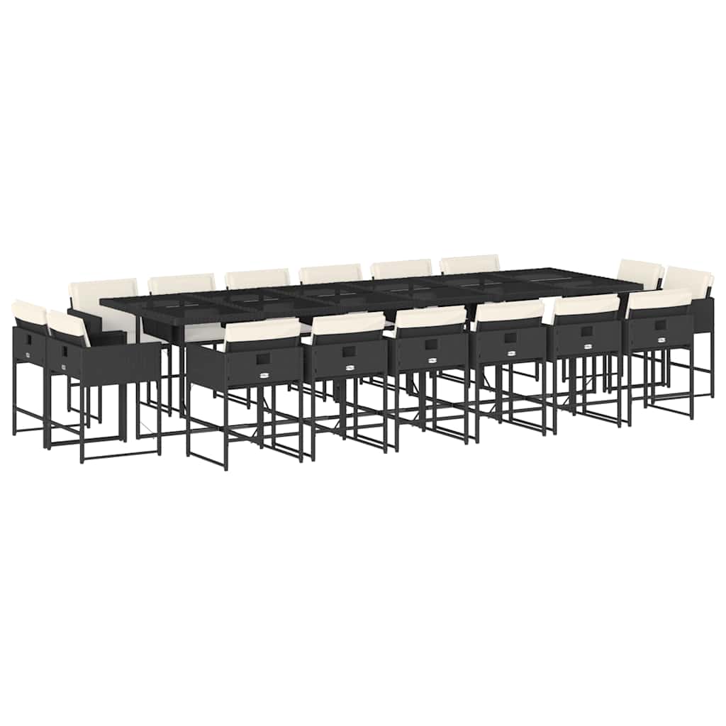 17 Piece Patio Dining Set with Cushions Black Poly Rattan