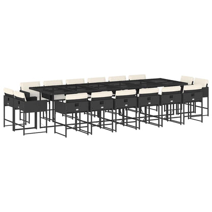 17 Piece Patio Dining Set with Cushions Black Poly Rattan
