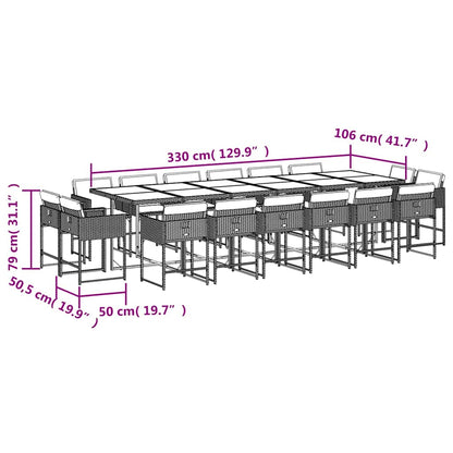 17 Piece Patio Dining Set with Cushions Black Poly Rattan