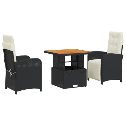 3 Piece Patio Dining Set with Cushions Black Poly Rattan