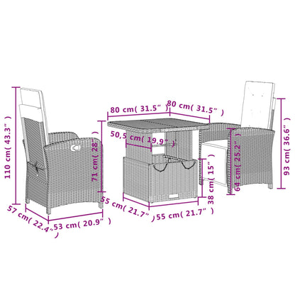 3 Piece Patio Dining Set with Cushions Black Poly Rattan