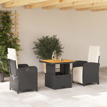 3 Piece Patio Dining Set with Cushions Black Poly Rattan