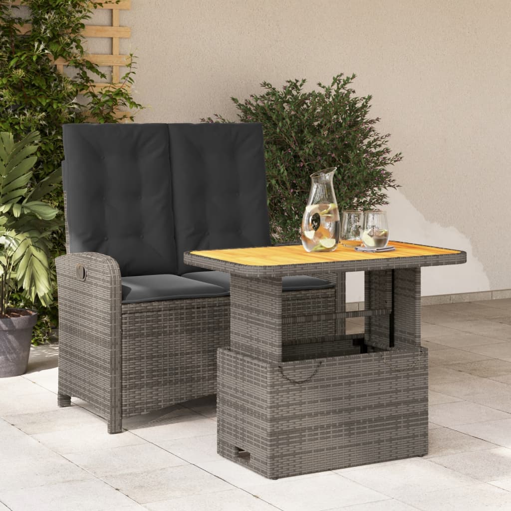 2 Piece Patio Dining Set with Cushions Gray Poly Rattan