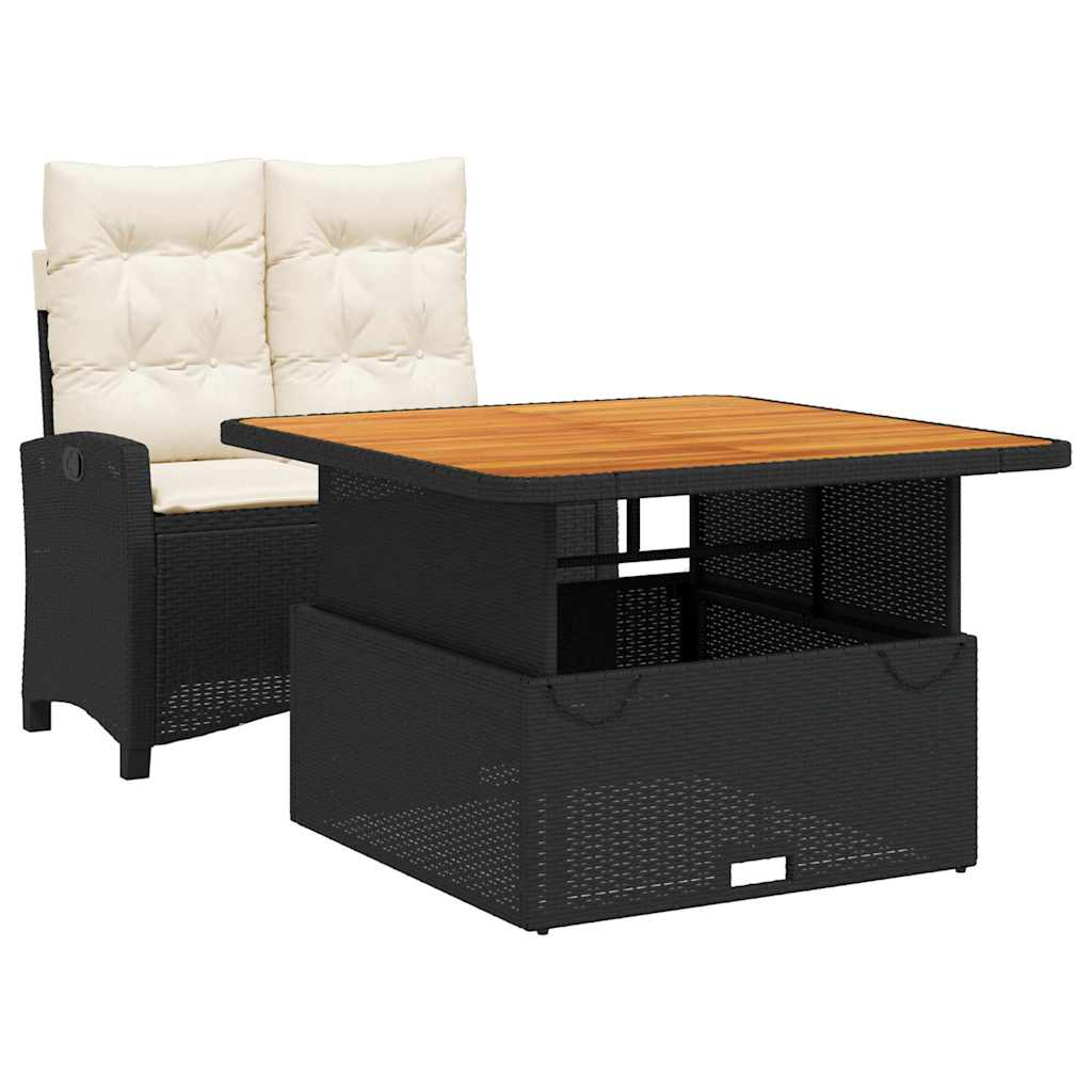 2 Piece Garden Dining Set with Cushions Black Poly Rattan