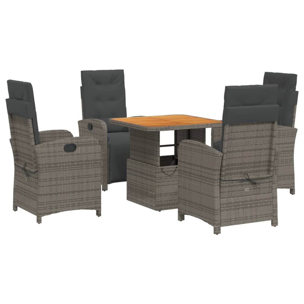 5 Piece Patio Dining Set with Cushions Gray Poly Rattan