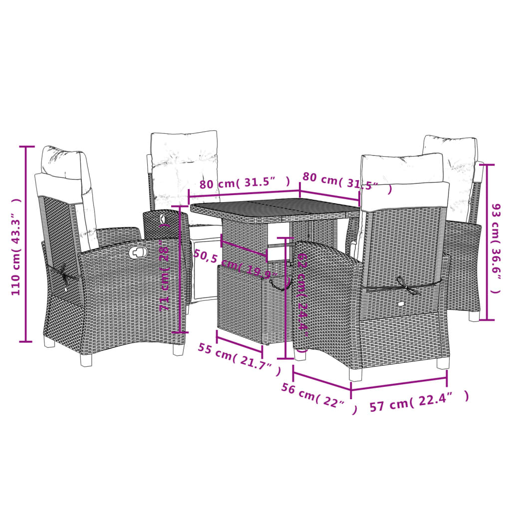 5 Piece Patio Dining Set with Cushions Gray Poly Rattan