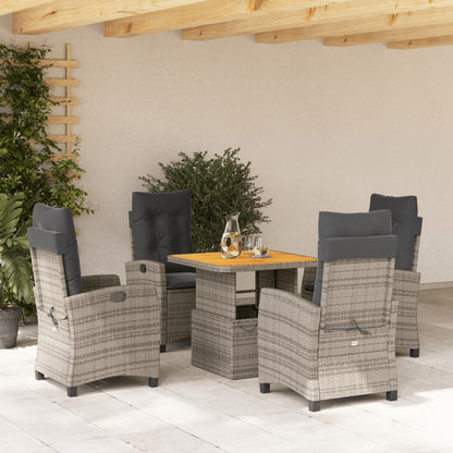 5 Piece Patio Dining Set with Cushions Gray Poly Rattan