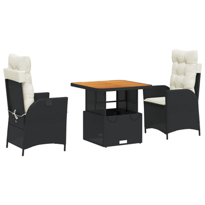 3 Piece Patio Dining Set with Cushions Black Poly Rattan