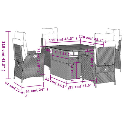 5 Piece Patio Dining Set with Cushions Black Poly Rattan