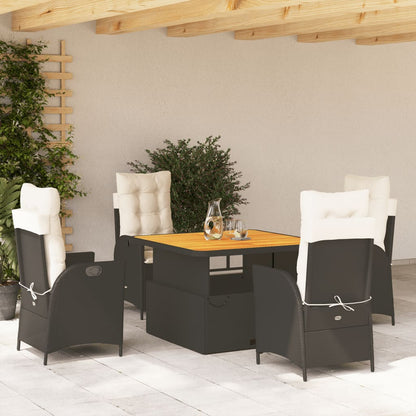 5 Piece Patio Dining Set with Cushions Black Poly Rattan