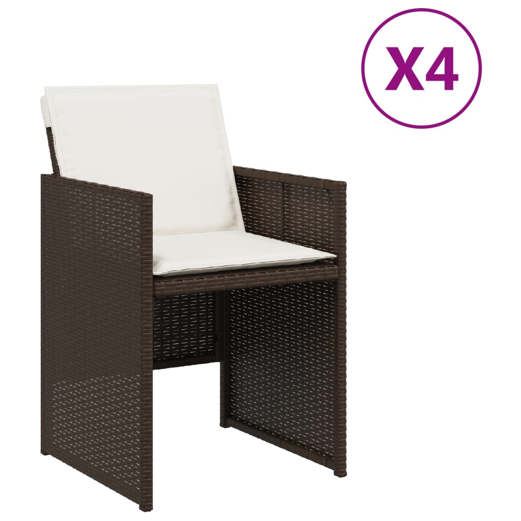 Patio Chairs with Cushions 4 pcs Brown Poly Rattan