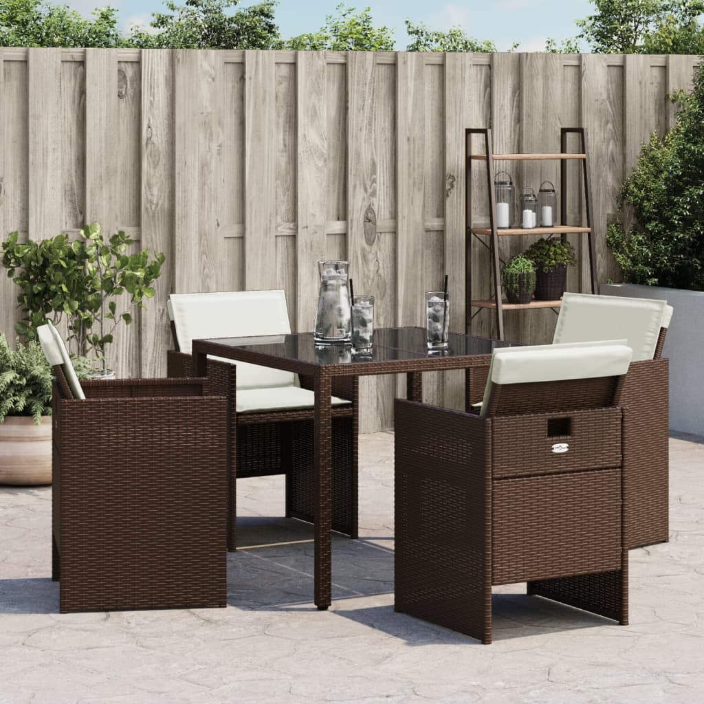 Patio Chairs with Cushions 4 pcs Brown Poly Rattan