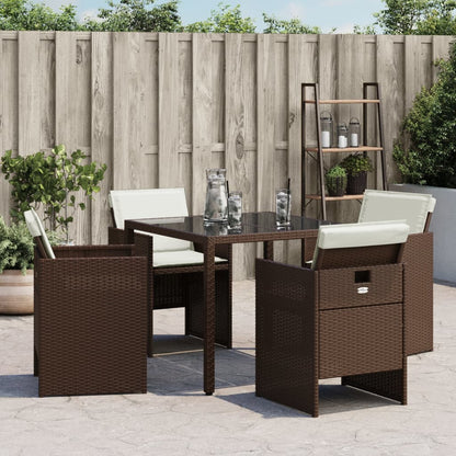 Patio Chairs with Cushions 4 pcs Brown Poly Rattan