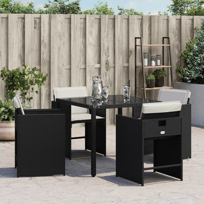 Patio Chairs with Cushions 4 pcs Black Poly Rattan