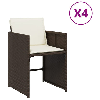 Patio Chairs with Cushions 4 pcs Brown Poly Rattan
