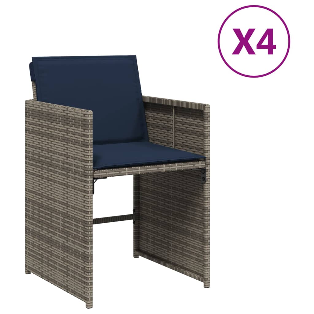 Patio Chairs with Cushions 4 pcs Gray Poly Rattan