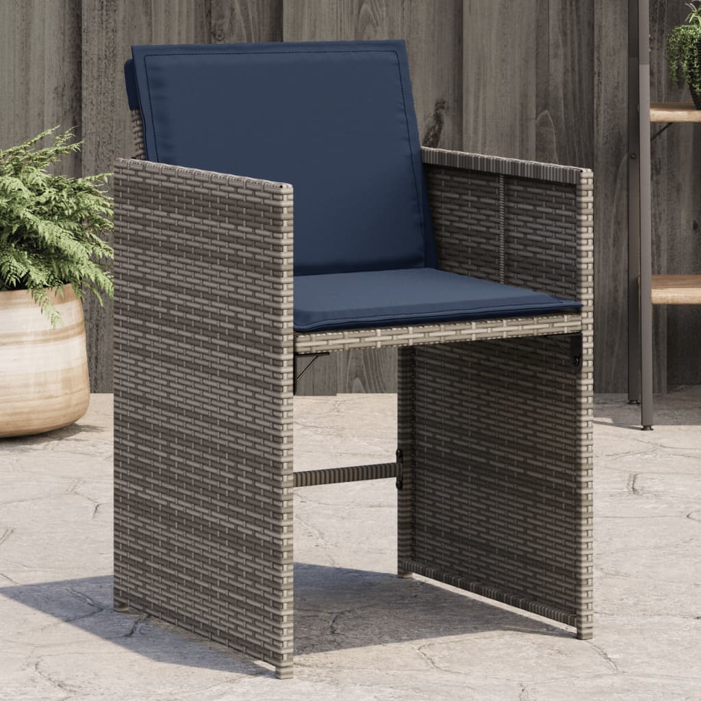 Patio Chairs with Cushions 4 pcs Gray Poly Rattan