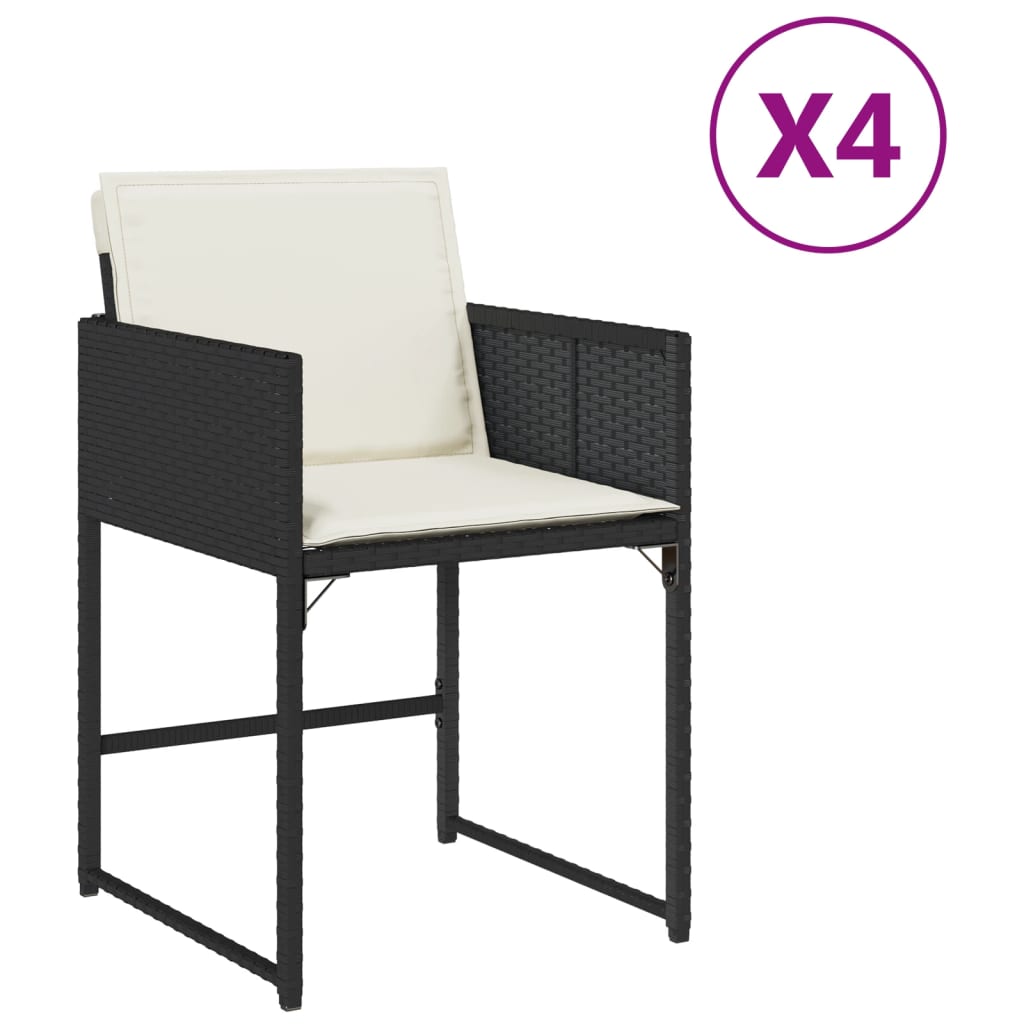 Patio Chairs with Cushions 4 pcs Black Poly Rattan
