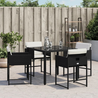 Patio Chairs with Cushions 4 pcs Black Poly Rattan