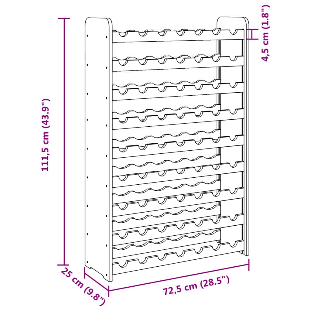 Wine Rack 72.5x25x111.5 cm Solid Wood Pine
