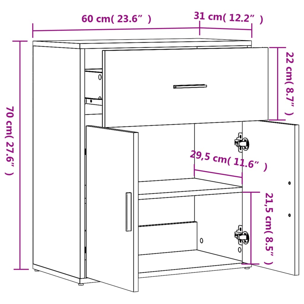 Sideboards 2 pcs Concrete Grey 60x31x70 cm Engineered Wood