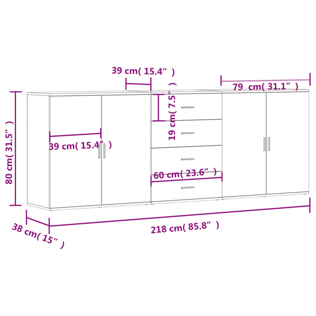 Sideboards 3 pcs Grey Sonoma Engineered Wood