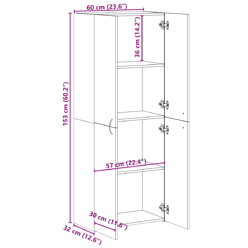 File Cabinet Smoked Oak 60x32x153 cm Engineered Wood