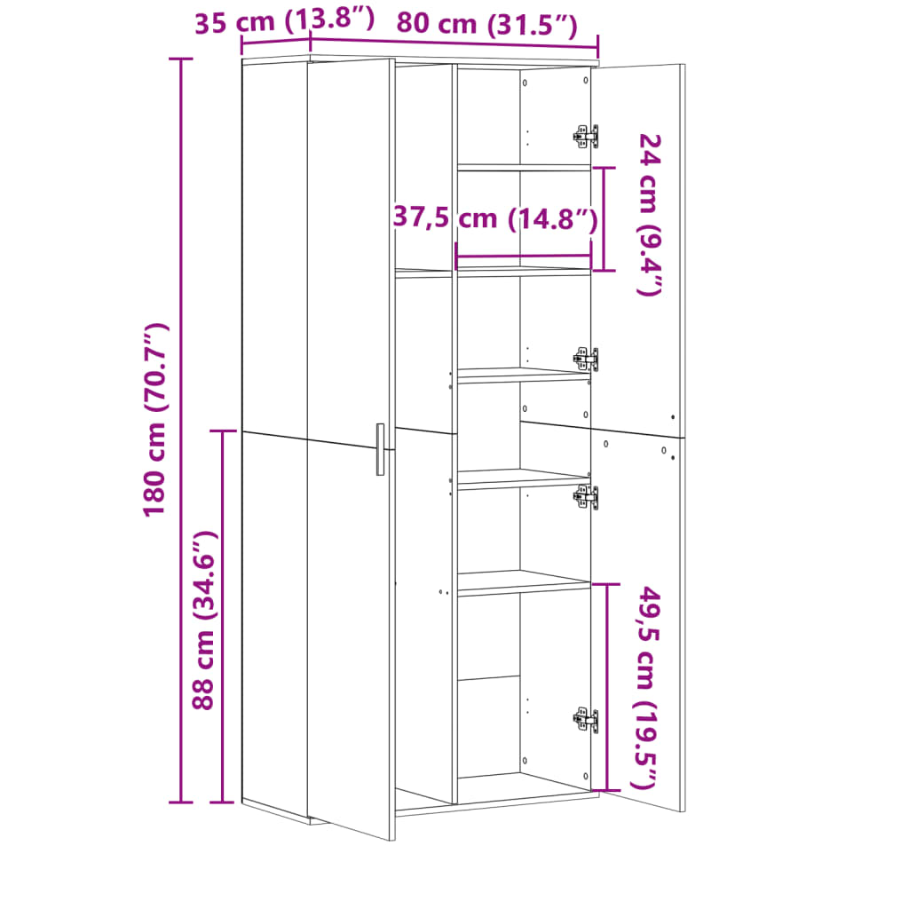 Highboard Concrete Grey 80x35x180 cm Engineered Wood