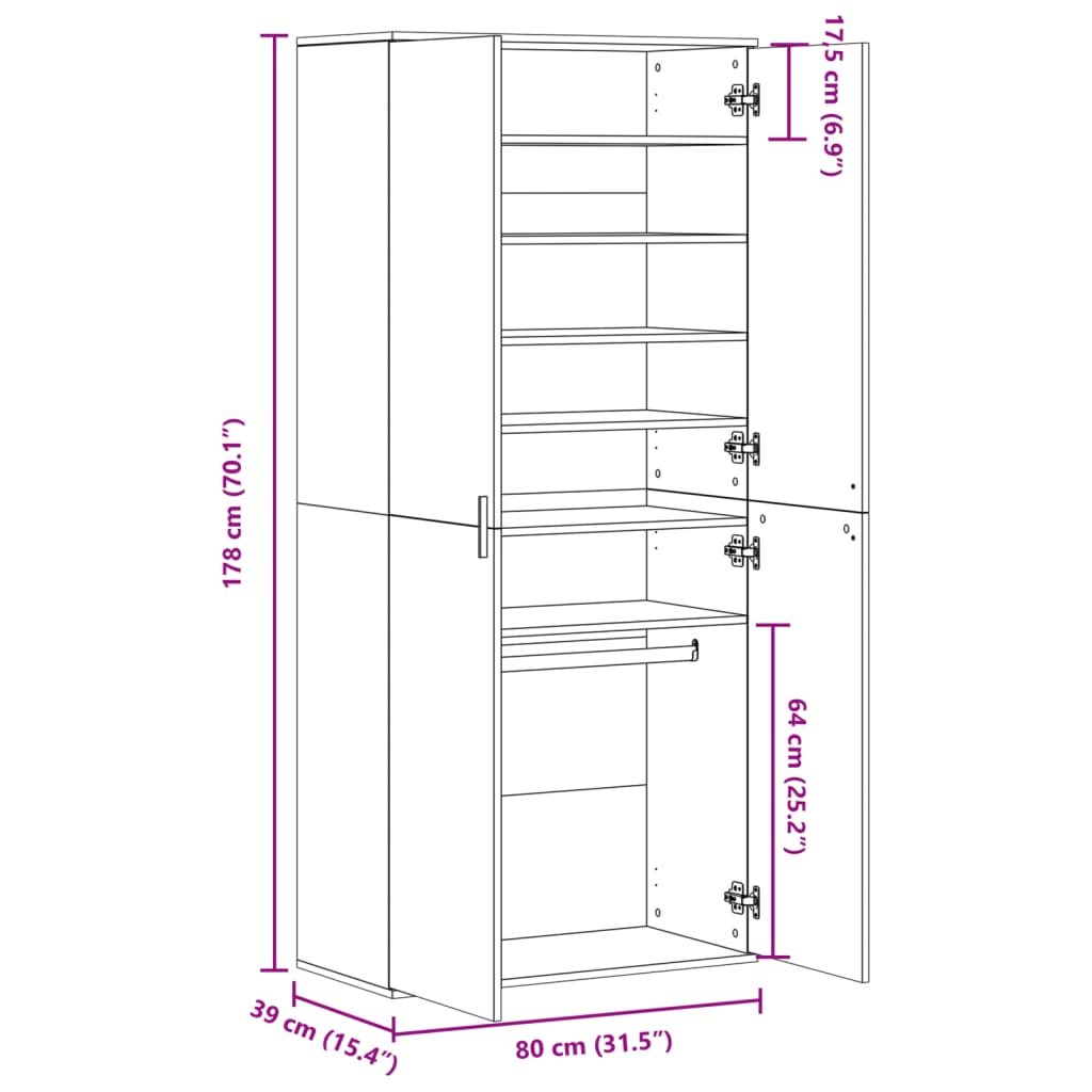 Shoe Cabinet Smoked Oak 80x39x178 cm Engineered Wood